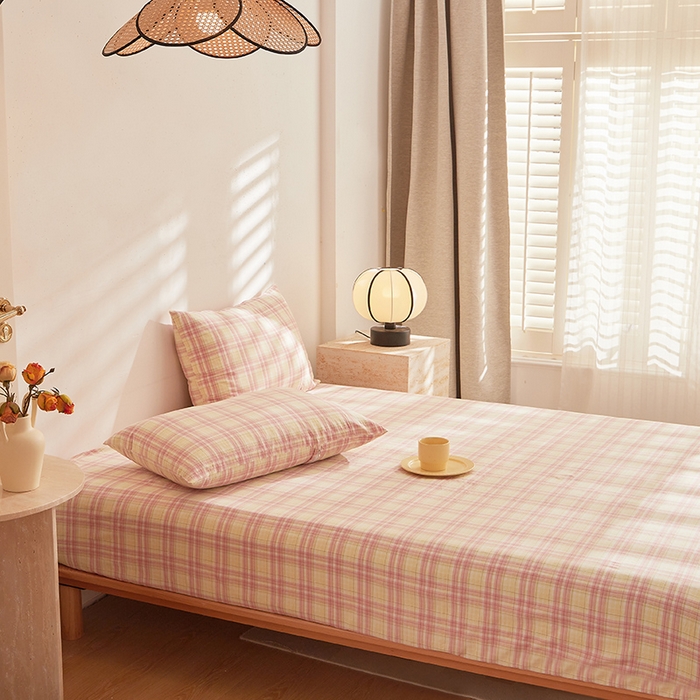 91家纺网 家纺一手货源 找家纺 DoDo 兜兜 2025新款全棉纯棉水洗棉大床床笠【可定做尺寸】 曼达-粉