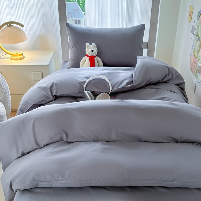 91家纺网 家纺一手货源 找家纺 简冠家纺 2025新款13372全棉纯色学生三件套 深灰