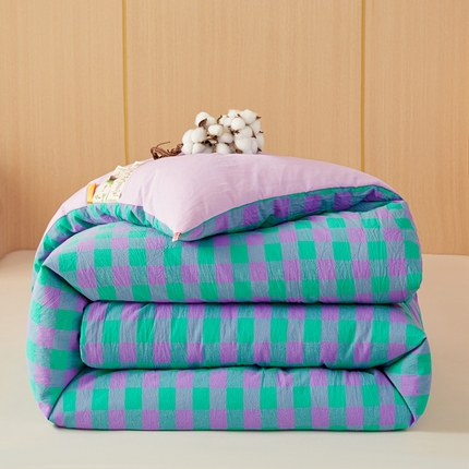 91家纺网 家纺一手货源 找家纺 （总）美尔惠家纺 2025新款无印水洗棉格子春秋被冬被被子被芯学生季被芯