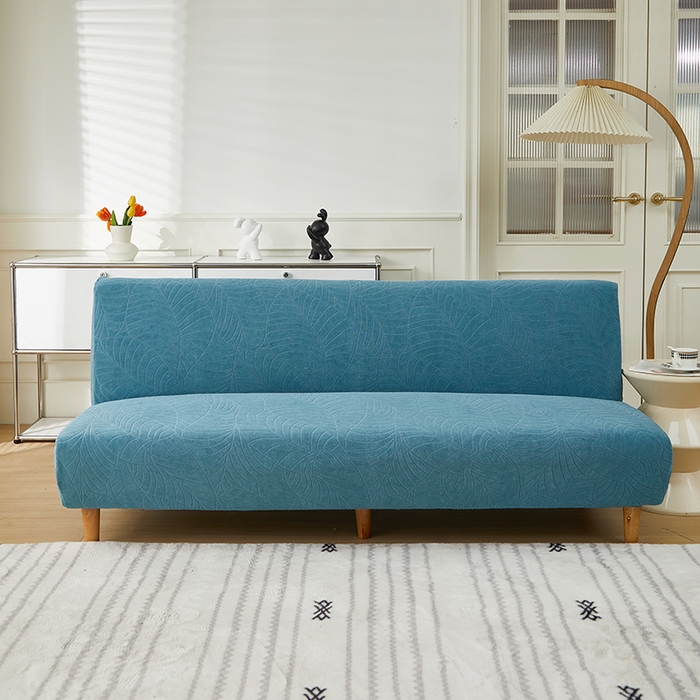 91家纺网 家纺一手货源 找家纺 逐日沙发套2025新款大树叶沙发床套 防水提花大树叶 -湖蓝