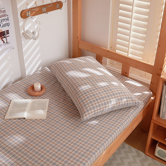 91家纺网 家纺一手货源 找家纺 DoDo 兜兜 2025新款全棉纯棉水洗棉学生床笠【可定做尺寸】 麦田-咖