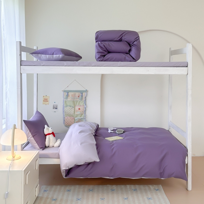 91家纺网 家纺一手货源 找家纺 简冠家纺 2025新款13372全棉纯色学生三件套 深紫+浅紫