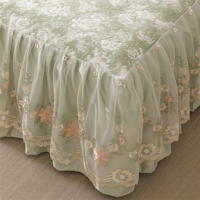 91家纺网 家纺一手货源 找家纺 好儿喜家纺 2025新款海洋丝凉感豆豆床裙凉席-巴黎玫瑰 巴黎玫瑰绿