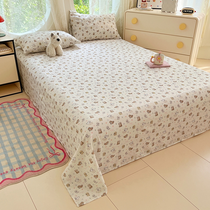 91家纺网 家纺一手货源 找家纺 卡迪熊家纺 2025新款印花木m双层纱床单系列 木m双层纱-汪星派对