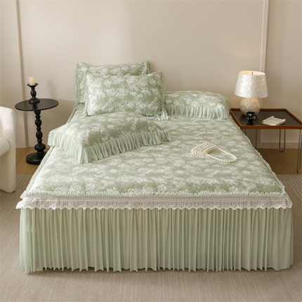 好儿喜家纺 2025新款海洋丝凉感豆豆床裙凉席-缤纷玫瑰 缤纷玫瑰-绿