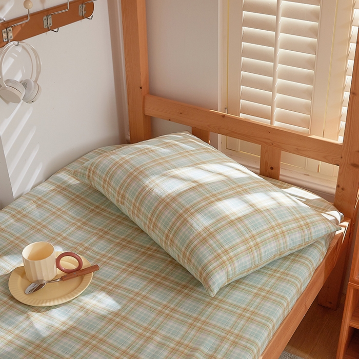 91家纺网 家纺一手货源 找家纺 DoDo 兜兜 2025新款全棉纯棉水洗棉学生床笠【可定做尺寸】 曼达-绿