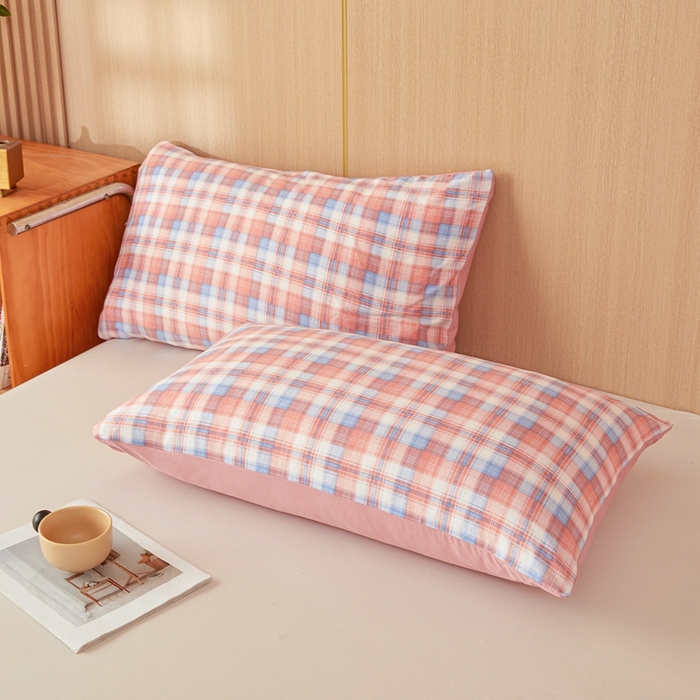 91家纺网 家纺一手货源 找家纺 美尔惠家纺 2025新款无印水洗棉格子春秋被冬被被子被芯学生季被芯 云舒粉