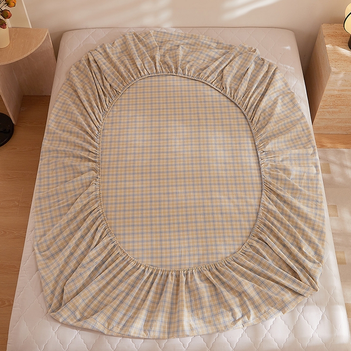 91家纺网 家纺一手货源 找家纺 DoDo 兜兜 2025新款全棉纯棉水洗棉大床床笠【可定做尺寸】 麦田-灰蓝