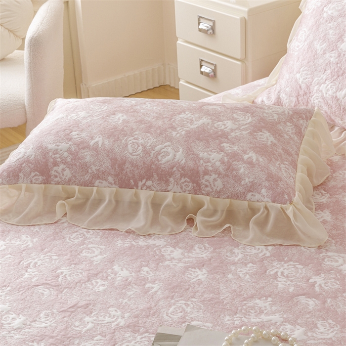 91家纺网 家纺一手货源 找家纺 （总）好儿喜家纺 2025新款海洋丝凉感豆豆床裙凉席-巴黎玫瑰