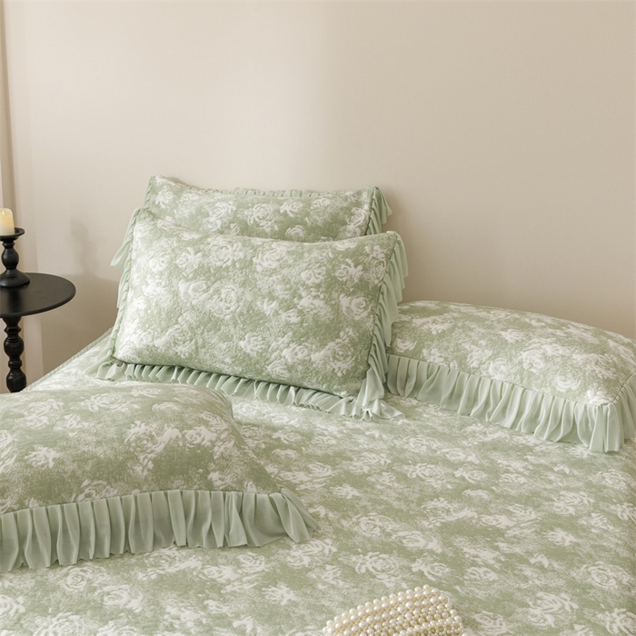 91家纺网 家纺一手货源 找家纺 好儿喜家纺 2025新款海洋丝凉感豆豆床裙凉席-缤纷玫瑰 缤纷玫瑰-绿