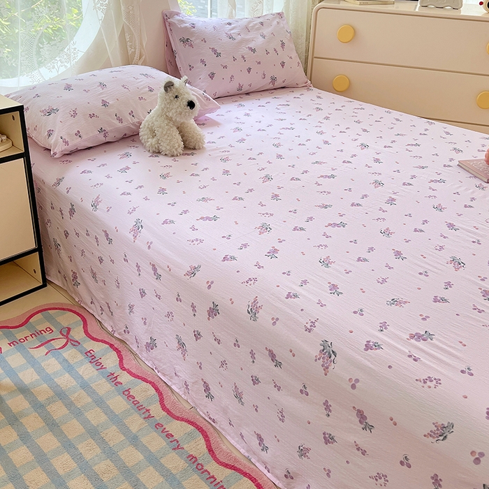 91家纺网 家纺一手货源 找家纺 彩韵家纺 2025新款印花木m双层纱床单系列 木m双层纱-紫玉葡萄