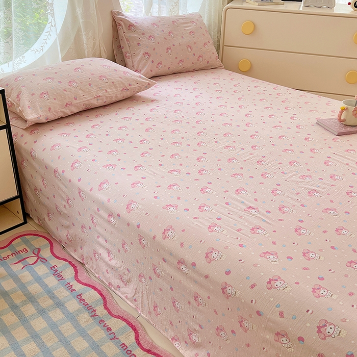 91家纺网 家纺一手货源 找家纺 彩韵家纺 2025新款印花木m双层纱床单系列 木m双层纱-马卡兔兔