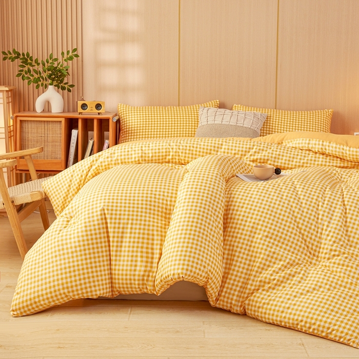 91家纺网 家纺一手货源 找家纺 美尔惠家纺 2025新款无印水洗棉格子春秋被冬被被子被芯学生季被芯 黄小格