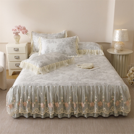 好儿喜家纺 2025新款海洋丝凉感豆豆床裙凉席-巴黎玫瑰 挪威森林灰