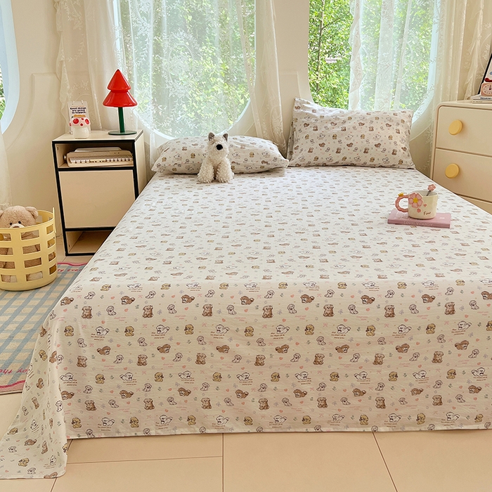 91家纺网 家纺一手货源 找家纺 彩韵家纺 2025新款印花木m双层纱床单系列 木m双层纱-汪星派对