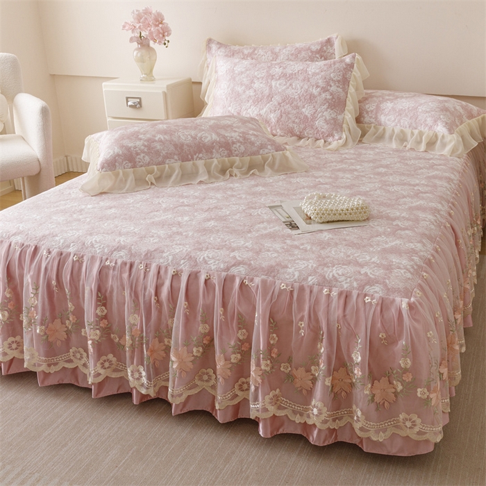 91家纺网 家纺一手货源 找家纺 好儿喜家纺 2025新款海洋丝凉感豆豆床裙凉席-巴黎玫瑰 巴黎玫瑰粉