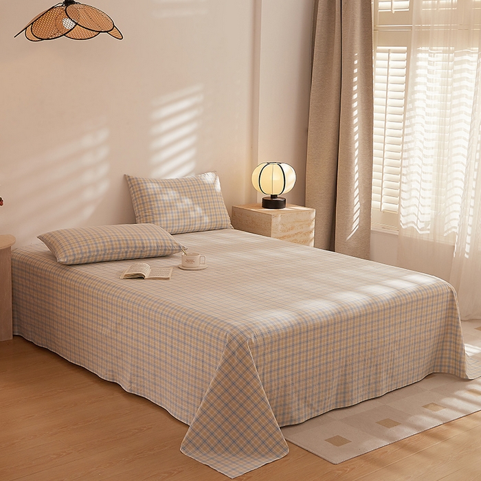 91家纺网 家纺一手货源 找家纺 DoDo 兜兜 2026新款全棉纯棉水洗棉系列单床单【可定做尺寸】 麦田-灰蓝