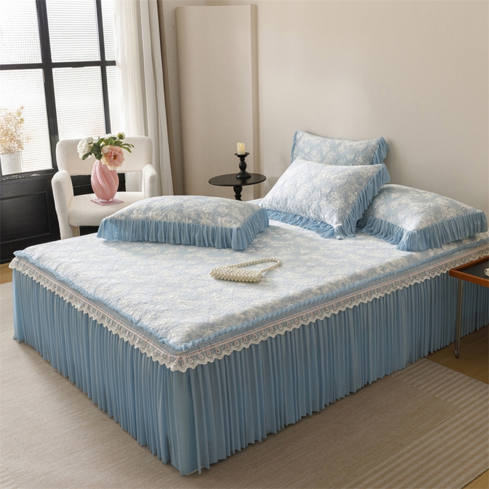 91家纺网 家纺一手货源 找家纺 （总）好儿喜家纺 2025新款海洋丝凉感豆豆床裙凉席-缤纷玫瑰