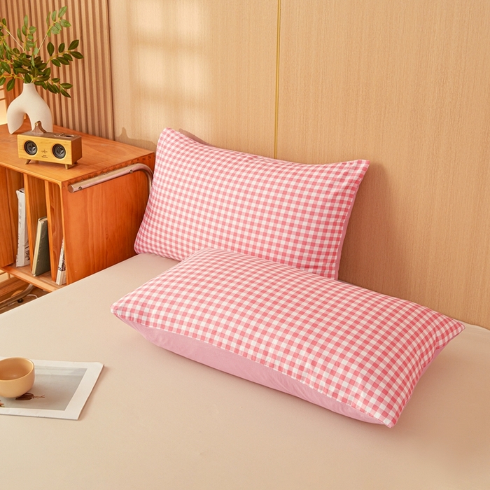 91家纺网 家纺一手货源 找家纺 美尔惠家纺 2025新款无印水洗棉格子春秋被冬被被子被芯学生季被芯 粉小格