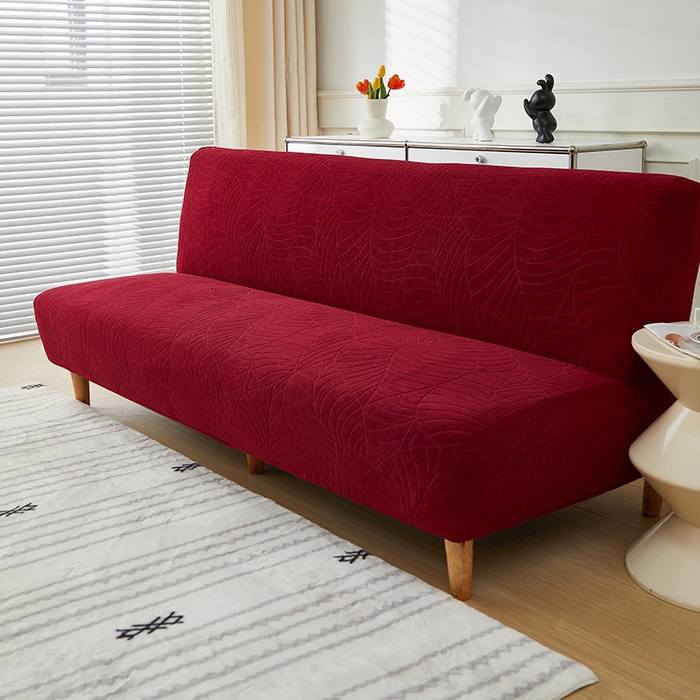 91家纺网 家纺一手货源 找家纺 逐日沙发套2025新款大树叶沙发床套 防水提花大树叶 -酒红