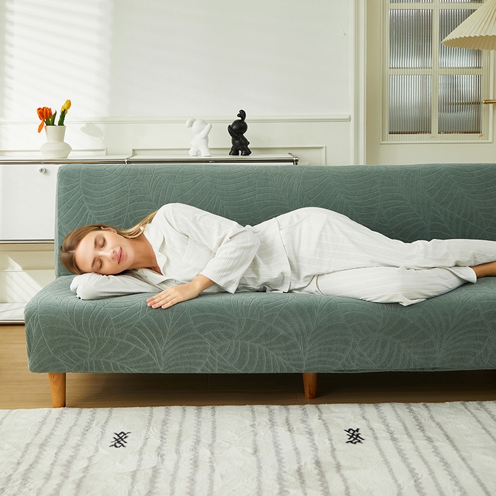 91家纺网 家纺一手货源 找家纺 逐日沙发套2025新款大树叶沙发床套 防水提花大树叶- 草绿