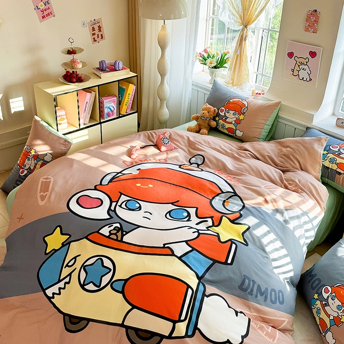 91家纺网 家纺一手货源 找家纺 馨语家居 2025新款全棉双层纱四件套 小小飞行员