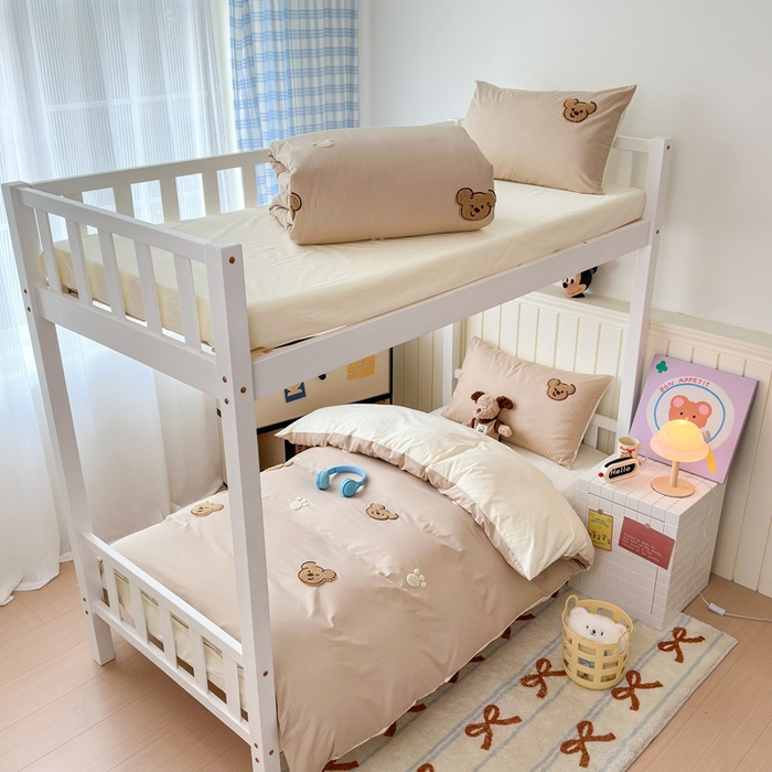 91家纺网 家纺一手货源 找家纺 锦觅 2025新款学生季全棉纯棉毛巾绣三件套奶油小清新刺绣四件套（全文件大图以及买家秀） 萌趣小熊