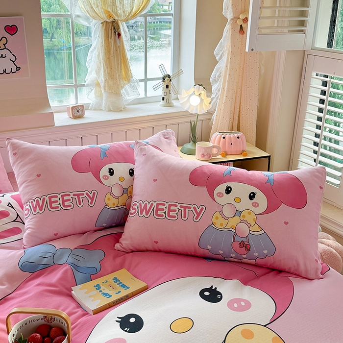 91家纺网 家纺一手货源 找家纺 馨语家居 2025新款全棉双层纱四件套 兔兔少女