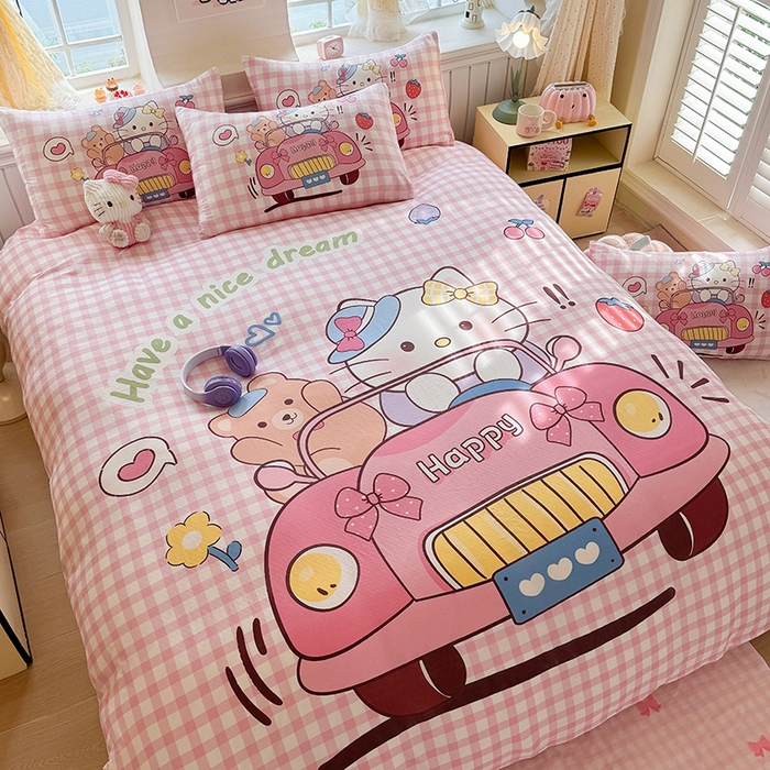 91家纺网 家纺一手货源 找家纺 馨语家居 2025新款全棉双层纱四件套 猫咪假日