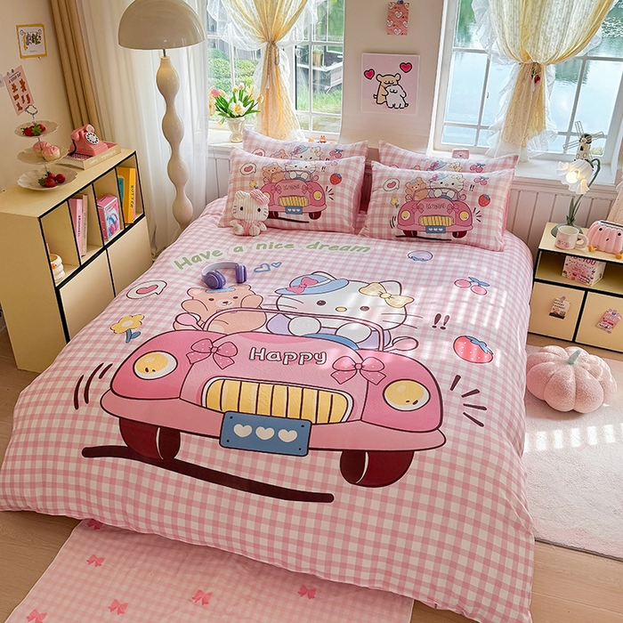 91家纺网 家纺一手货源 找家纺 馨语家居 2025新款全棉双层纱四件套 猫咪假日