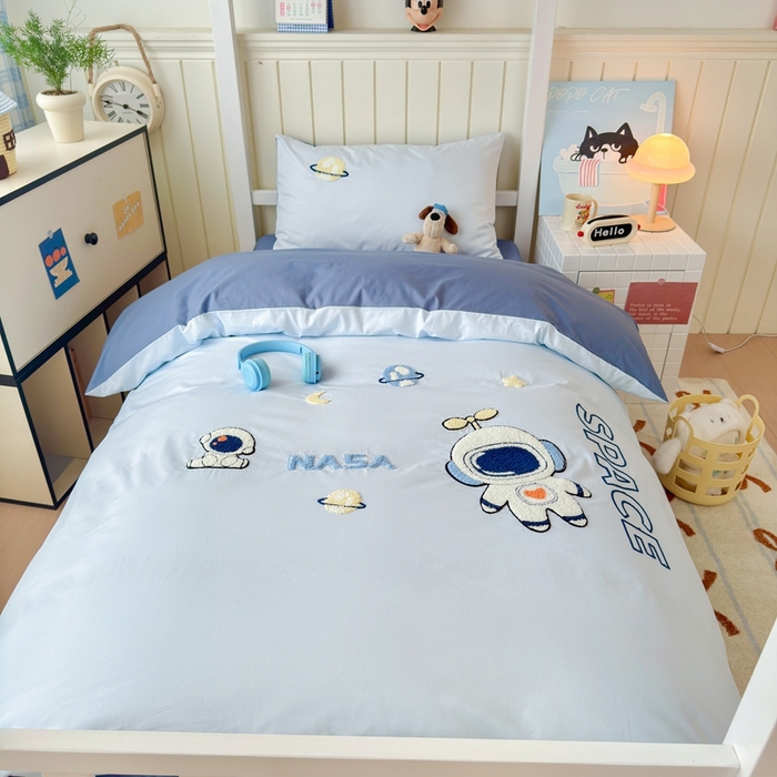 91家纺网 家纺一手货源 找家纺 锦觅 2025新款学生季全棉纯棉毛巾绣三件套奶油小清新刺绣四件套（全文件大图以及买家秀） 小宇航员