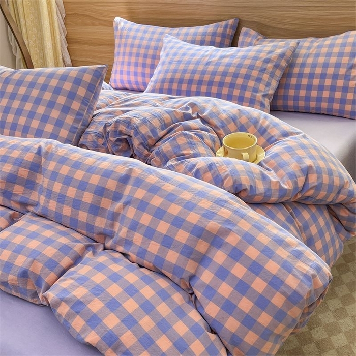 91家纺网 家纺一手货源 找家纺 （总）美尔惠家纺 2025直播热款无印风色织水洗四件套简约格子款学生宿舍三件套床单款