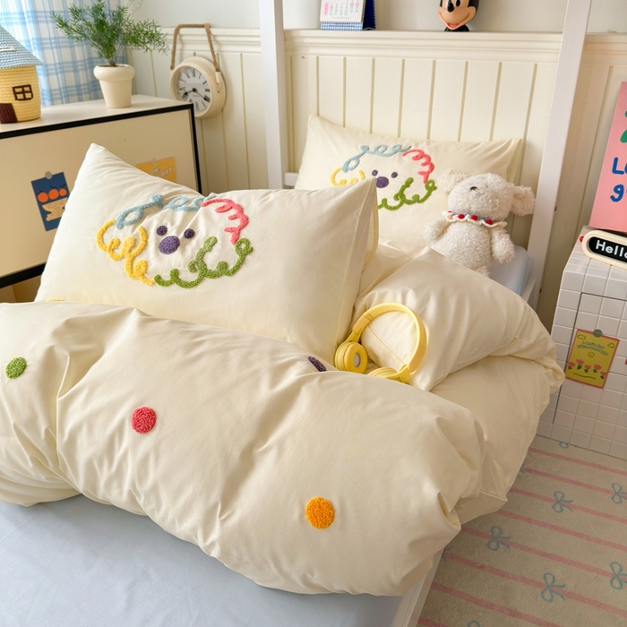 91家纺网 家纺一手货源 找家纺 锦觅 2025新款学生季全棉纯棉毛巾绣三件套奶油小清新刺绣四件套（全文件大图以及买家秀） 彩虹波点