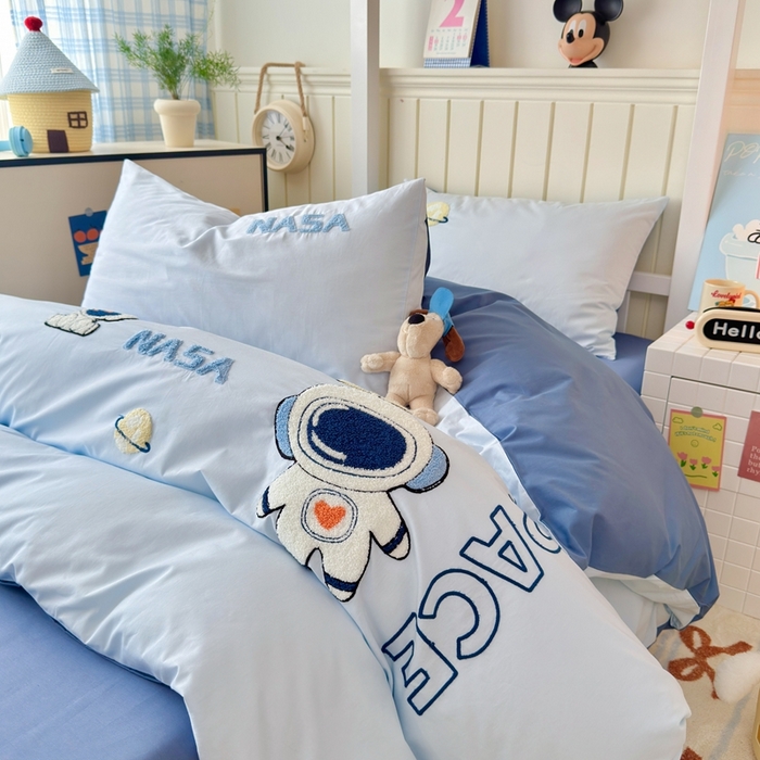 91家纺网 家纺一手货源 找家纺 锦觅 2025新款学生季全棉纯棉毛巾绣三件套奶油小清新刺绣四件套（全文件大图以及买家秀） 小宇航员