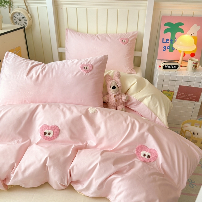 91家纺网 家纺一手货源 找家纺 锦觅 2025新款学生季全棉纯棉毛巾绣三件套奶油小清新刺绣四件套（全文件大图以及买家秀） 大眼爱心