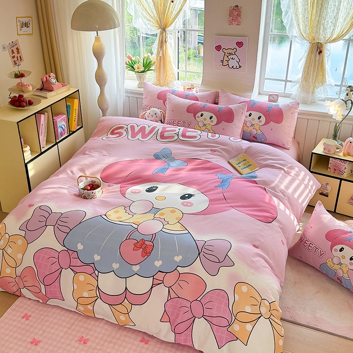 91家纺网 家纺一手货源 找家纺 馨语家居 2025新款全棉双层纱四件套 兔兔少女