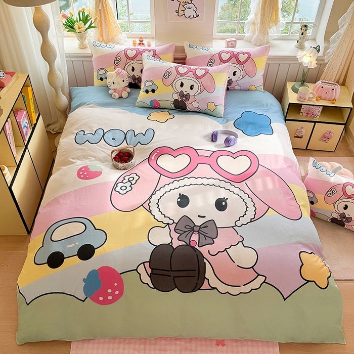 91家纺网 家纺一手货源 找家纺 馨语家居 2025新款全棉双层纱四件套 彩虹糖的梦