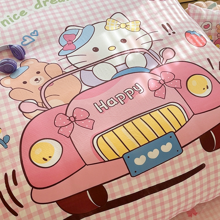 91家纺网 家纺一手货源 找家纺 馨语家居 2025新款全棉双层纱四件套 猫咪假日