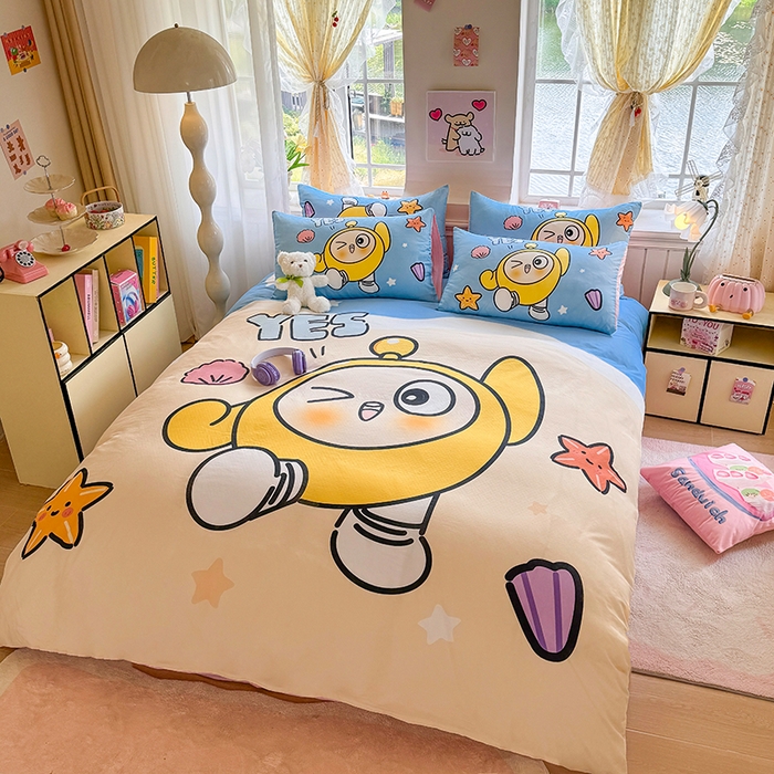 91家纺网 家纺一手货源 找家纺 馨语家居 2025新款全棉双层纱四件套 海滩冒险