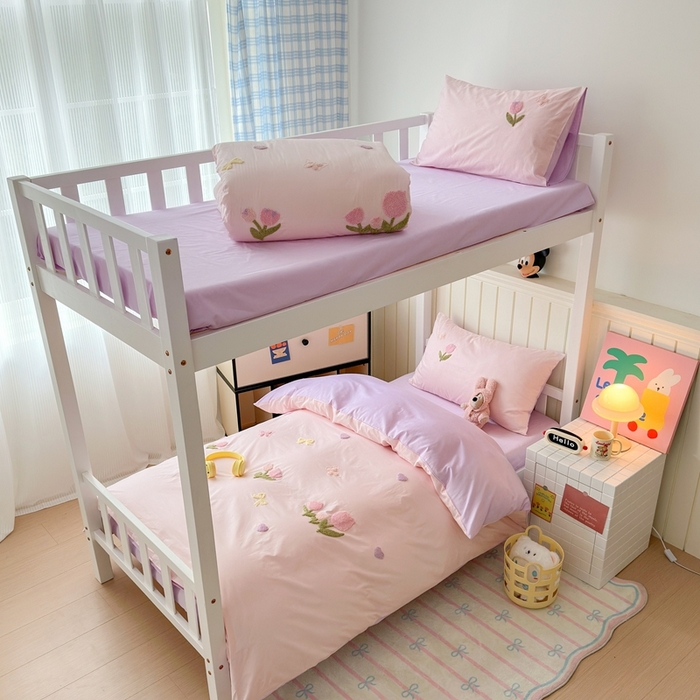 91家纺网 家纺一手货源 找家纺 锦觅 2025新款学生季全棉纯棉毛巾绣三件套奶油小清新刺绣四件套（全文件大图以及买家秀） 蝶恋花（粉紫）