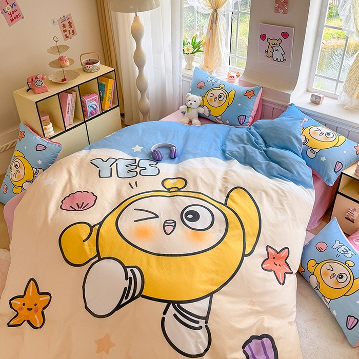 91家纺网 家纺一手货源 找家纺 馨语家居 2025新款全棉双层纱四件套 海滩冒险