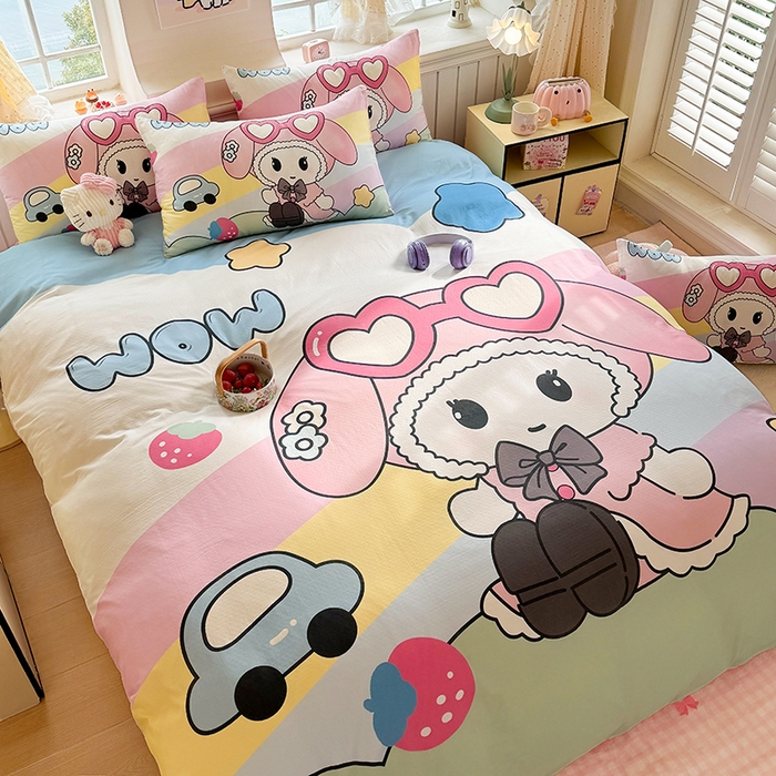 91家纺网 家纺一手货源 找家纺 馨语家居 2025新款全棉双层纱四件套 彩虹糖的梦