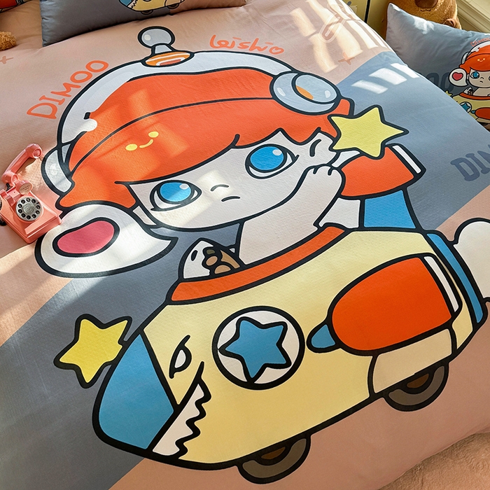 91家纺网 家纺一手货源 找家纺 馨语家居 2025新款全棉双层纱四件套 小小飞行员