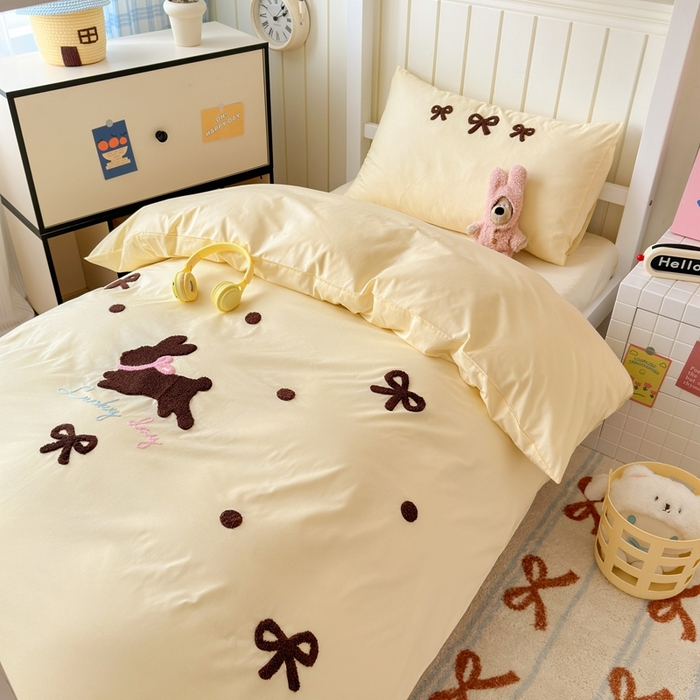 91家纺网 家纺一手货源 找家纺 锦觅 2025新款学生季全棉纯棉毛巾绣三件套奶油小清新刺绣四件套（全文件大图以及买家秀） 奶油兔兔