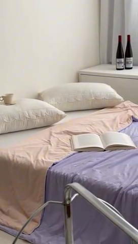 91家纺网 家纺一手货源 找家纺 佰织鑫家居 2025新款科技凉感小冰芯冰皮锦氨凉感丝夏被空调被 双拼紫粉