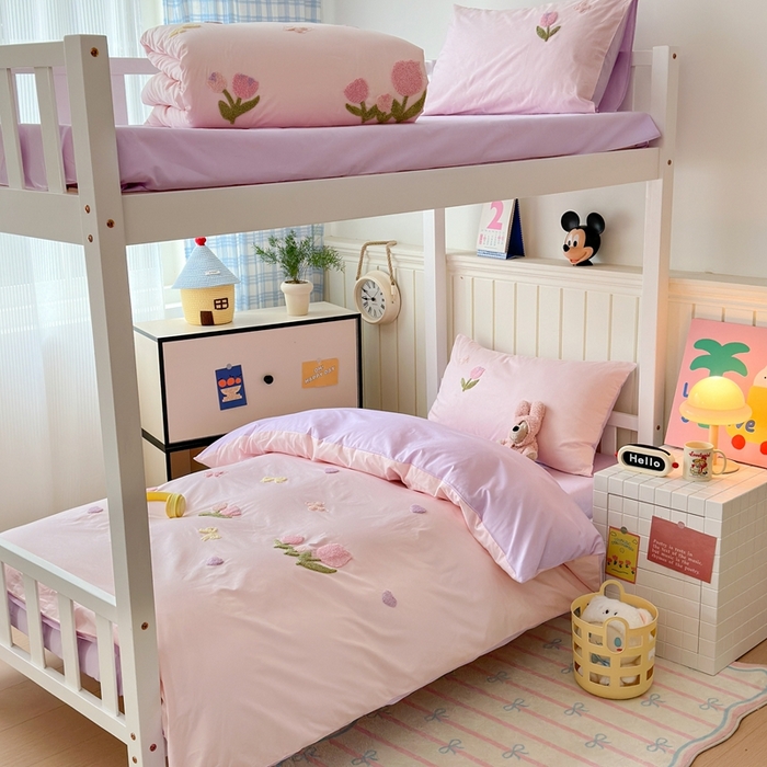 91家纺网 家纺一手货源 找家纺 锦觅 2025新款学生季全棉纯棉毛巾绣三件套奶油小清新刺绣四件套（全文件大图以及买家秀） 蝶恋花（粉紫）