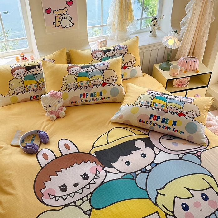 91家纺网 家纺一手货源 找家纺 馨语家居 2025新款全棉双层纱四件套 萌仔叠叠乐