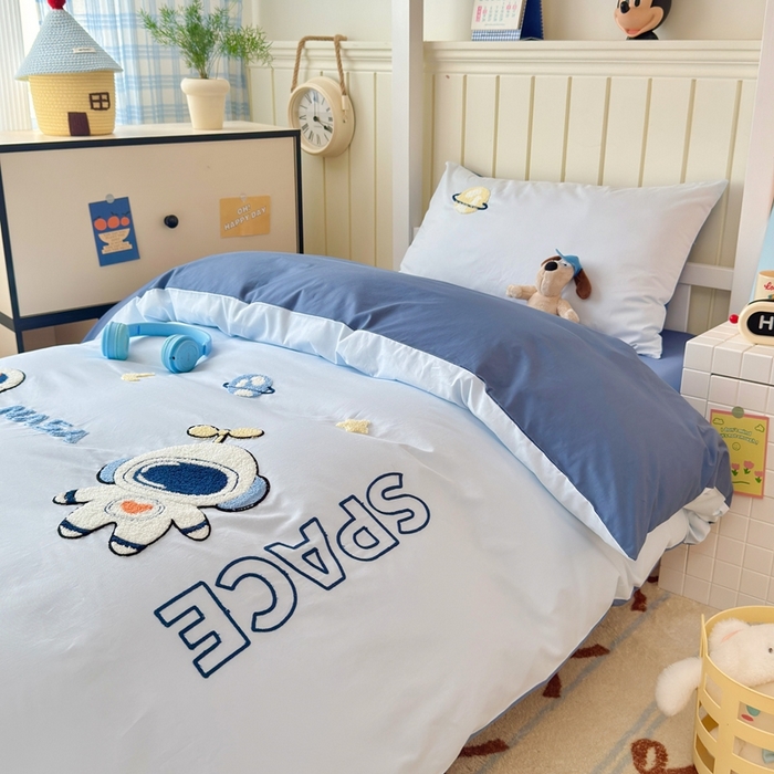 91家纺网 家纺一手货源 找家纺 锦觅 2025新款学生季全棉纯棉毛巾绣三件套奶油小清新刺绣四件套（全文件大图以及买家秀） 小宇航员