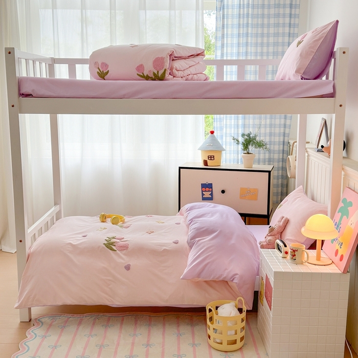 91家纺网 家纺一手货源 找家纺 锦觅 2025新款学生季全棉纯棉毛巾绣三件套奶油小清新刺绣四件套（全文件大图以及买家秀） 蝶恋花（粉紫）