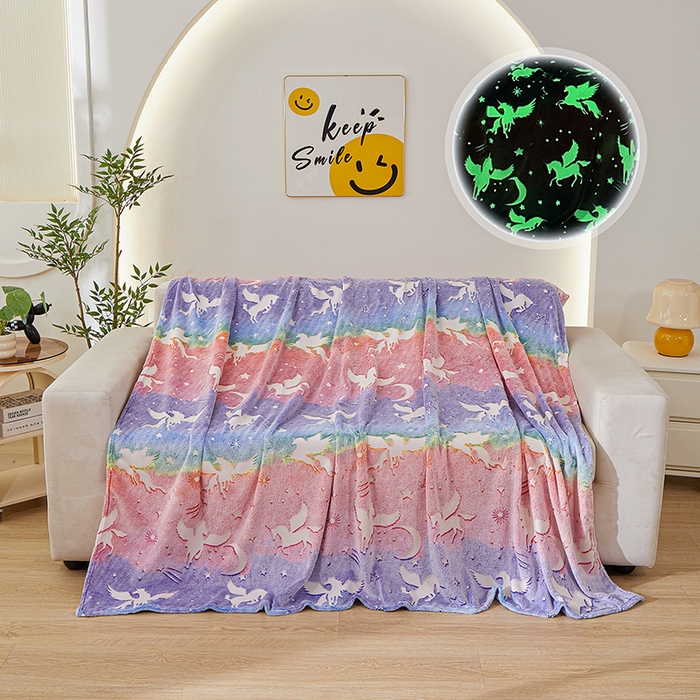 91家纺网 家纺一手货源 找家纺 梦斋家纺 2025新款夜光彩虹独角兽飞马星星法兰绒毛毯 夜光5